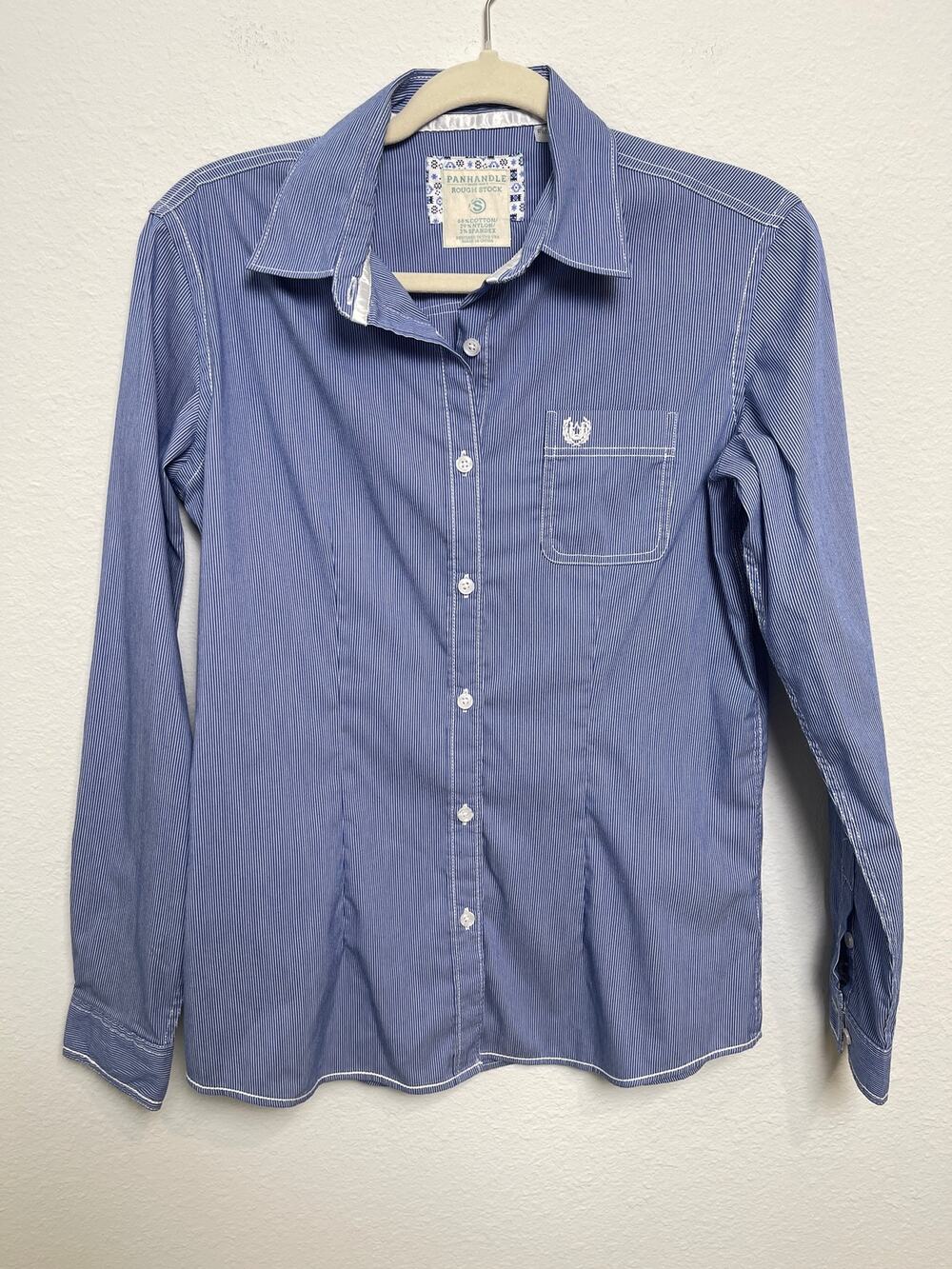Panhandle Rough Stock Women’s Blue Pinstripe Western Button Down Shirt Small